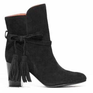 & Other Stories Womens Black Suede Leather Ankle Booties Heels Boots Tassels